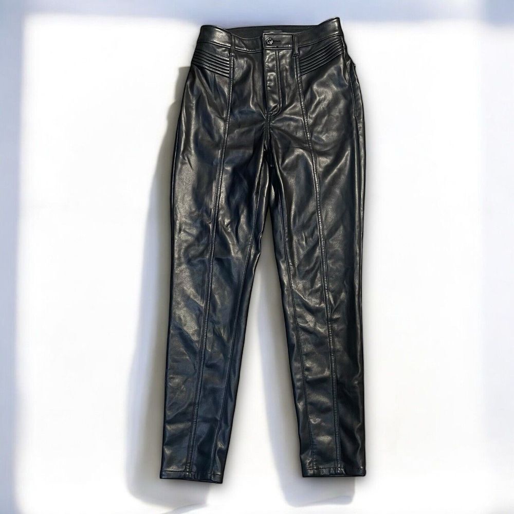 Express Skinny Super Hi Rise Black Faux Leather Moto Women's 4 Pants EUC